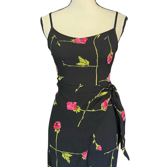 Vintage 90s Betsey Johnson Floral Rose Faux Wrap Dress - Picture 3 of 9